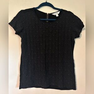 MARKET & SPRUCE - Black Fitted Blouse - Lace detail - back zipper - size S